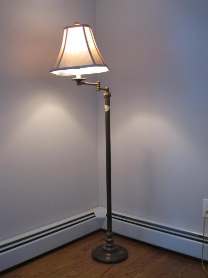 Adjustable Metal Lamp, Brass Tone with Linen Look Shade, Approximately 5ft Tall