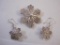 Sterling Silver Snowflake Pin and Earring Set, 15.6 g total weight