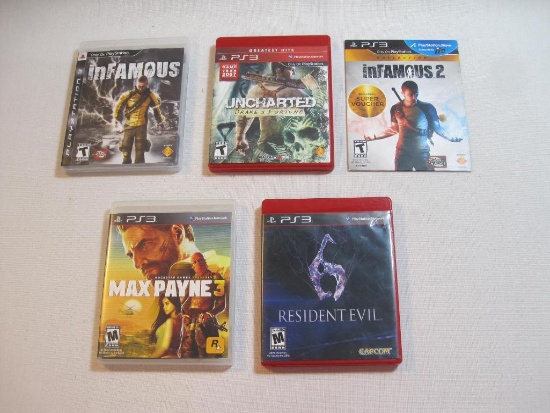 Five PlayStation 3 (PS3) Games includes Uncharted: Drakes Fortune, 2007, Max Payne 3, 2012, Resident