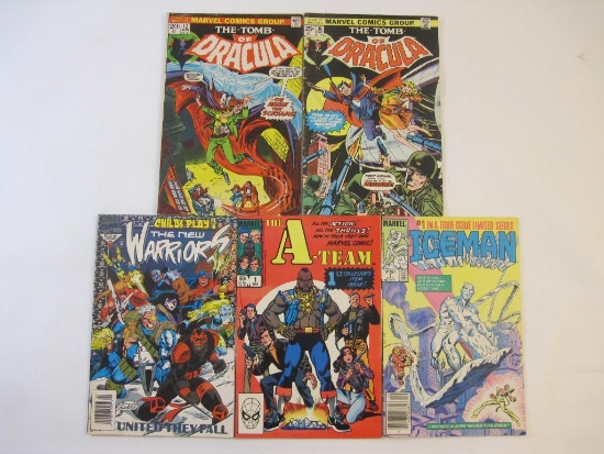 Five Assorted Marvel Comics including Iceman No. 1, The Tomb of Dracula Nos 12 & 36, The A-Team No.