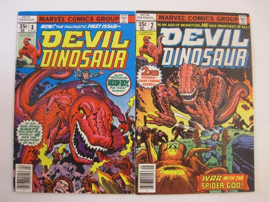 Two Devil Dinosaur Comic Books Nos. 1 & 2, April and May 1978, Marvel Comics Group, 3 oz