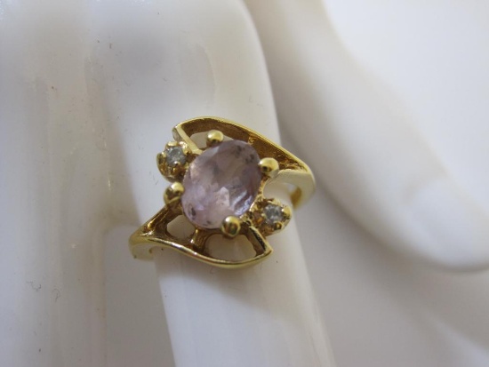 24 KT GF Ring with Light Purple Gemstone and Diamonds (tested), size 6, 3.0 g