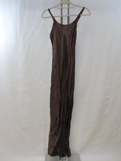 Long Brown Sateen Vintage Dress, measures approximately 30" at bust