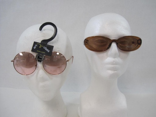 Two Pairs of Sunglasses, Rose Gold Round Metal Framed, Brown Pair 100% UV Protection