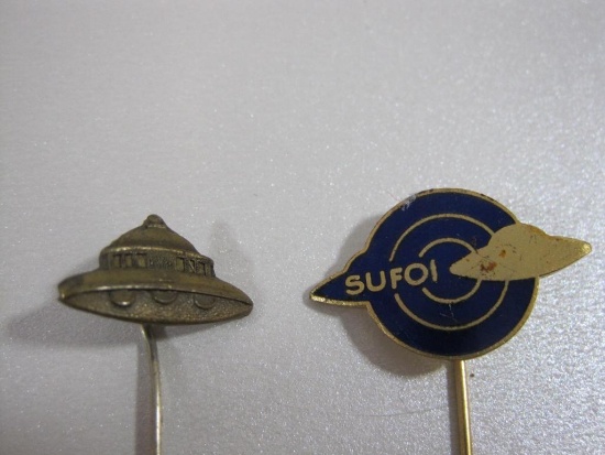 Two Vintage SUFOI Skandinavisk UFO Information Lapel Pins, 1 oz
