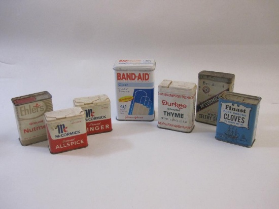 7 Vintage Tins including Spices and Band-Aids, see pictures, 11 oz