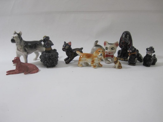 Large Lot of Assorted Ceramic Cat and Dog Figures, see pictures, 1 lb 6 oz