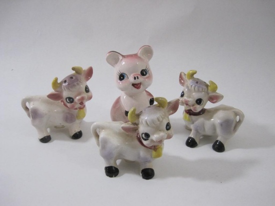 Four Cow and Pig Ceramic Salt and Pepper Shakers, see pictures, 6 oz