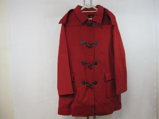 Isaac Mizrahi Live XL Red Toggle Coat with Removable Hood and Animal Print Lining
