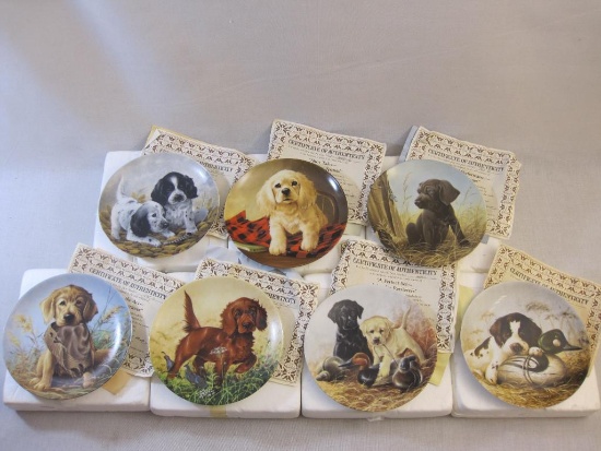 Seven Lynn Kaatz Collectible Dog Plates including Golden Retriever, Irish Setter, Springer Spaniel,