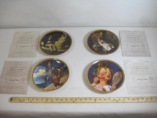 Four Norman Rockwell Collector's Plates including Waiting on Shore, Making Believe at Mirror at more