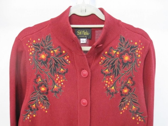 Bob Mackie Wearable Art Embroidered Red Sweater, Large