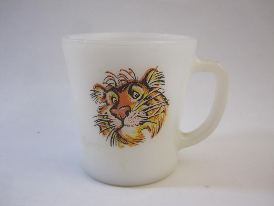 Vintage Fire King Esso Exxon Tiger Milk Glass Mug, 9 oz