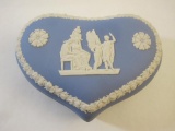 Wedgwood Blue Jasperware Heart Trinket Dish with Lid, 12 oz
