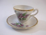 Vintage Japan Purple Flower Gold-Rimmed Teacup and Saucer, 5 oz