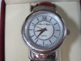 Arte D' Argento Sterling Silver Watch with Red Leather Band, see pictures for condition AS IS