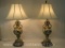 Pair of Ceramic Table Lamps with Cast Brass Base and Gold Leaf Accent, with Shades, approx 32 inches