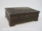 Carved Wood Trinket Box with Contents, Lapel Pins, Beaded Pins and more, No Key
