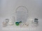 White Wire Basket with Kitchen Supplies, Porcelain Creamer and Sugar Bowl, Coffee Cups and more