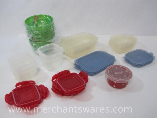 Plastic Bowls and Containers with Lids, includes Anchor Hocking for Microwave Oven 1.5 and 3 cup,