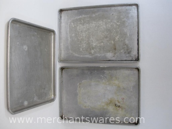 Three Large Aluminum Baking Trays, 2 approx 18x26 inch, 1 Wear-Ever No. 4431, 19.5x21.5