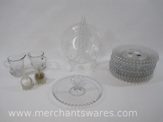 Vintage Imperial Candlewick Glass Sugar and Creamer Set, Salt and Pepper Shakers, Salad Plates and