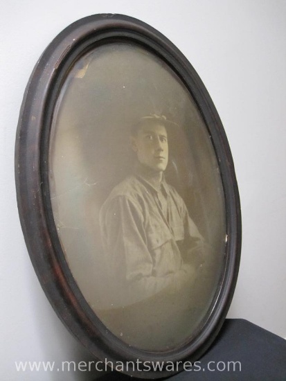 Antique Military Photograph Wall Art in Convex Glass Wood Frame, Fragile