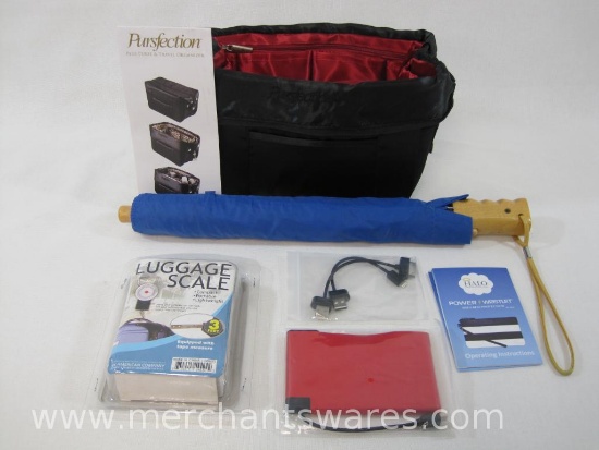 Travel Accessories includes Halo Power Charger, Luggage Scale, Pursfection Plus Purse and Organizer,