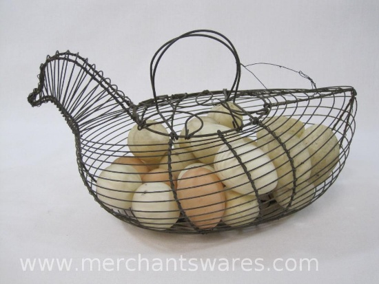 Hen Shaped Wire Chicken Egg Basket with Artificial Eggs