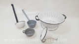 Enamelware Items includes White/Black Colander, Funnel, Ladle Cup, Gray Ladle and Coffee Cup
