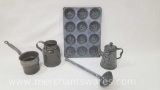 Gray Enamelware Items includes Muffin Pan, Ladle, Teapot and more