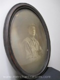 Antique Military Photograph Wall Art in Convex Glass Wood Frame, Fragile