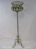 Green Metal Basket Plant Stand, approx 36 inches Tall