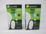 Two 4 Packs of Greenlite 9WLED Bulbs, 60W Equivalent, New in Box
