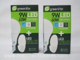 Two 4 Packs of Greenlite 9WLED Bulbs, 60W Equivalent, New in Box