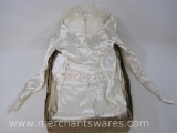 Vintage Handmade White Satin Wedding Gown with Net Veil, Small to XS, Sequin and Seed Pearl Bead