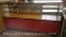Red, Black, Glass and Solid Wood Display Cabinet, Glass Shelves, Six Drawers for Storage, measures