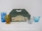 Wood Seed Box with 2 Bubble Cups, Amber Parfait and Cobalt Rainflower Glasses
