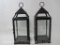 Pair of Square Black Metal Candle Lanterns, approx 19 inches Tall