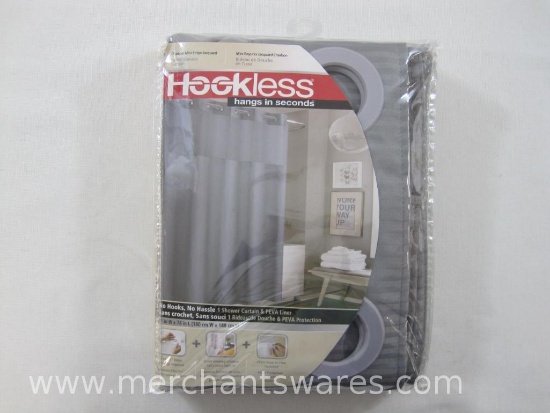 Hookless Fabric Shower Curtain and PEVA Liner, Charcoal Mini Stripe Jacquard, New in Zip Package