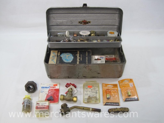 Vintage Poloron Metal Tackle Box with Bernzomatic Propane Torch Head, Solder, Flux Paste, Gas