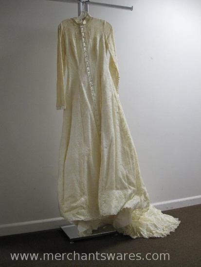 Ivory Lace Overlay Long Sleeve Wedding Gown, Worn March 17, 1973