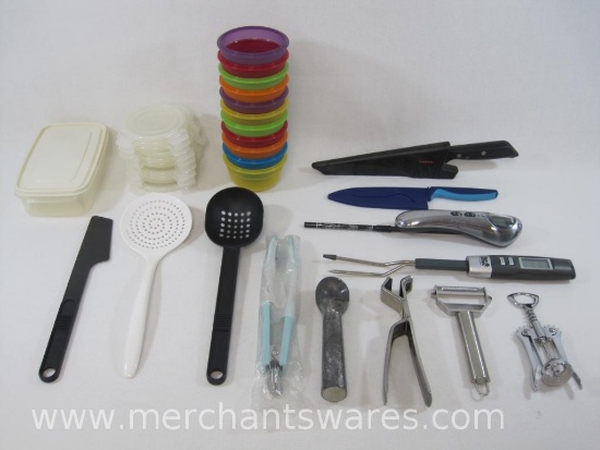 Kitchen Assortment, 11 Lock & Lock 8 Oz Bowls and Lids, Bar-B-Fork and Polder Probe Meat