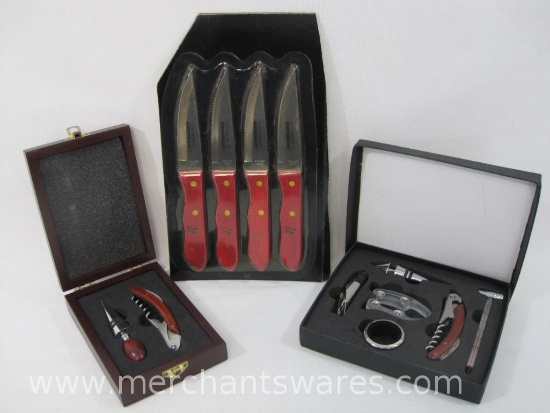 Two Wine Kits with Gourmet Traditions 4-piece Steak Knife Set