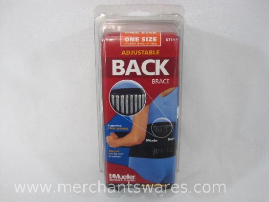 Mueller Sport Care Adjustable Back Brace, One Size 28-44in Waist, Max Support Level