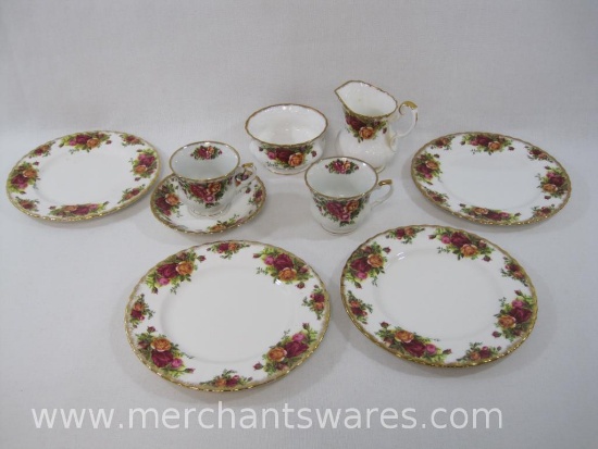 Royal Albert Bone China Old Country Roses Creamer Set, Saucer and 4 Plates, 8 inch, with 2 English