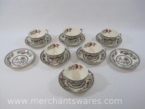 Johnson Bros England Indian Tree China, 6 Tea Cups, 8 Tea Cup Saucers