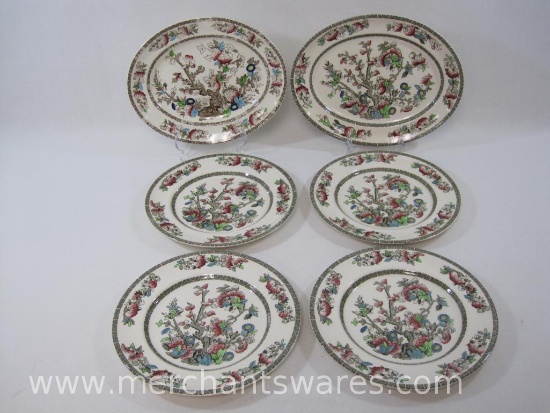 Johnson Bros England Indian Tree China, four 10" Dinner Plates and 2 Oval Serving Platters, 9 x 11