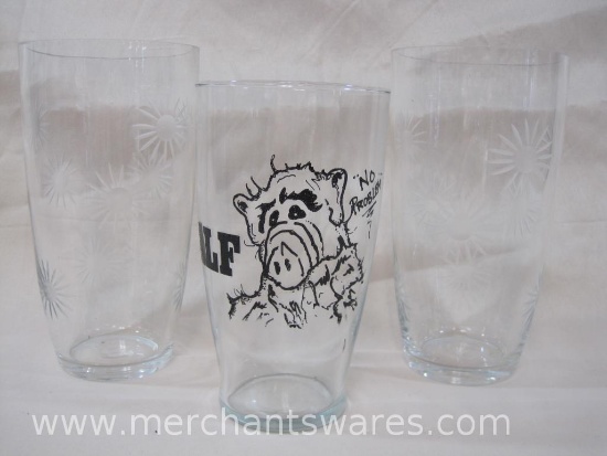 Alf?No Problem Glass with 2 Etched Glass Vases