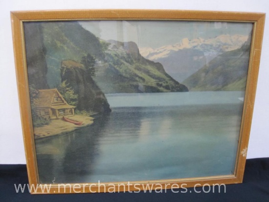 Wood Framed Lakeside Cabin Wall Art, approx 12 x 15 inches